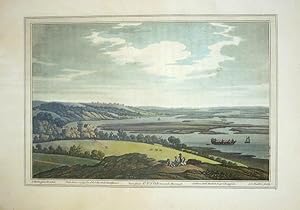 Original Hand Coloured Antique Aquatint Print Illustrating a View from Upnor Towards Sheerness in...