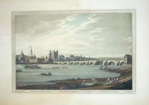 Seller image for Original Hand Coloured Antique Aquatint Print Illustrating Rochester Bridge and Castle in Kent. Drawn By J Farington and Engraved By J. C. Stadler. Published in 1793. for sale by Rostron & Edwards