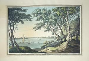 Original Hand Coloured Antique Aquatint Print Illustrating a View Up the River from Millbank in L...
