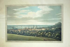 Original Hand Coloured Antique Aquatint Print Illustrating a View of Greenwich, and Down the Rive...