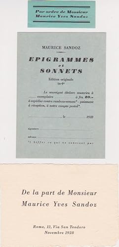 Image du vendeur pour Bulletin de lancement d'"pigrammes et sonnets" mis en vente par OH 7e CIEL