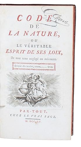 Image du vendeur pour Code de la Nature ou le vritable esprit de ses loix, De tout tems ngligou mconnu. - [A FORERUNNER OF MARX & ENGELS] mis en vente par Lynge & Sn ILAB-ABF