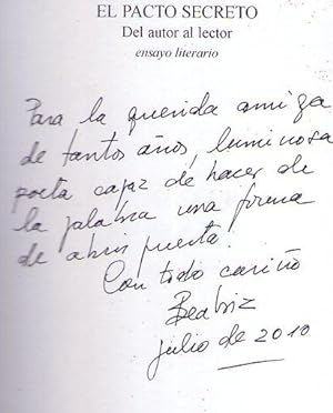 Bild des Verkufers fr EL PACTO SECRETO. Del autor al lector. Ensayo literario. [Firmado / Signed] zum Verkauf von Buenos Aires Libros