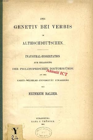 Image du vendeur pour DER GENETIV BEI VERBIS IM ALTHOCHDEUTSCHEN (INAUGURAL-DISSERTATION) mis en vente par Le-Livre