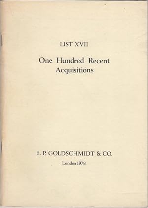 Imagen del vendedor de List XVII. One Hundred Recent Acquisitions. 1978 a la venta por Kaaterskill Books, ABAA/ILAB