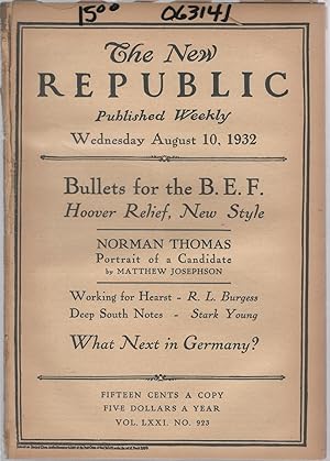 Imagen del vendedor de The New Republic, Volume LXXI: No. 932: August 10, 1932 a la venta por Dorley House Books, Inc.