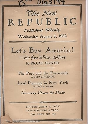 Imagen del vendedor de The New Republic, Volume LXXI: No. 922: August 3, 1932 a la venta por Dorley House Books, Inc.