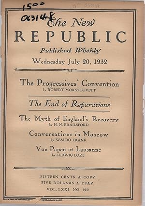 Imagen del vendedor de The New Republic, Volume LXXI: No. 920: July 20, 1932 a la venta por Dorley House Books, Inc.