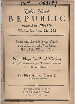 Imagen del vendedor de The New Republic, Volume LXXI: No. 916: June 22, 1932 a la venta por Dorley House Books, Inc.
