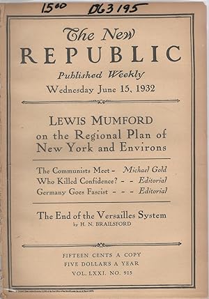 Imagen del vendedor de The New Republic, Volume LXXI: No. 915: June 15, 1932 a la venta por Dorley House Books, Inc.