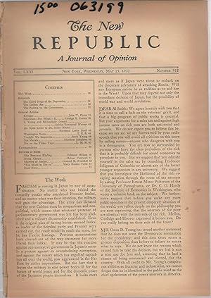 Imagen del vendedor de The New Republic, Volume LXXI: No. 912: May 25, 1932 a la venta por Dorley House Books, Inc.