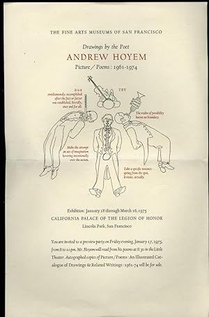Bild des Verkufers fr Drawings by the Poet Andrew Hoyem: Exhibition Broadside and Invitation to a Preview Party zum Verkauf von Pazzo Books