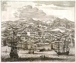 URBS SALVADOR. Large view of the Brazilian harbour town San Salvador from the Sea with numerous...