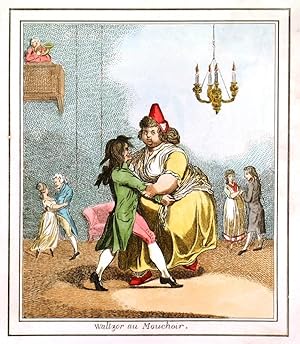 WALTZER AU MOUCHOIR. A young male dancing with a much larger woman. After James Gillray pubishe...