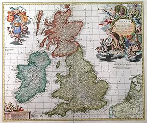 "MAGNAE BRITANNIAE TABULA".. Highly decorative map of the British Isles with large figurative ti...