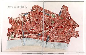 CITY OF LONDON. Small folding map of the City of London, dissected into 2 segments and laid dow...