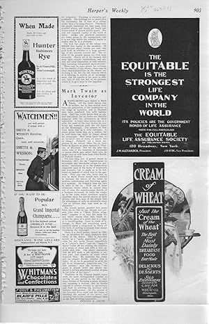 Bild des Verkufers fr PRINT: "Mark Twainn as Inventor".article from Harper's Weekly, September 7, 1901 zum Verkauf von Dorley House Books, Inc.