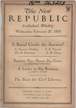 Imagen del vendedor de The New Republic, Volume LXXXII (82): No. 1056: February 27, 1935 a la venta por Dorley House Books, Inc.