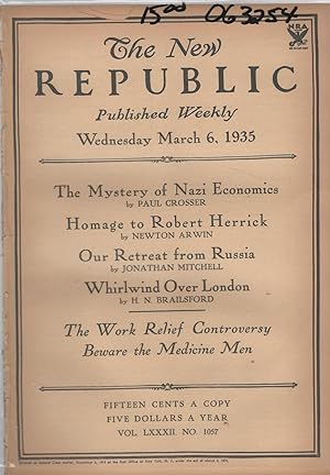 Imagen del vendedor de The New Republic, Volume LXXXII (82): No. 1057: March 6, 1935 a la venta por Dorley House Books, Inc.