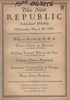 Imagen del vendedor de The New Republic, Volume LXXXII (82): No. 1059: March 20, 1935 a la venta por Dorley House Books, Inc.