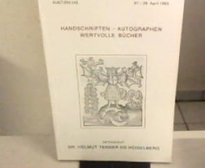 Image du vendeur pour Handschriften - Autographen wertvolle Bcher Auktion 143, 27.-28. April 1983 mis en vente par Zellibooks. Zentrallager Delbrck