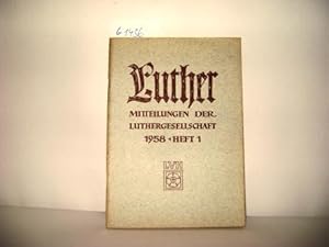 Bild des Verkufers fr Luther. Mitteilungen der Luthergesellschaft. 29. Jahrg., 1958/Heft 1 zum Verkauf von Zellibooks. Zentrallager Delbrck