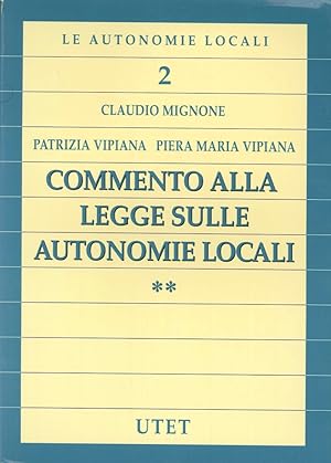 Bild des Verkufers fr Commento alla Legge sulle Autonomie Locali. Volume 2, Tomo 2 zum Verkauf von Libro Co. Italia Srl