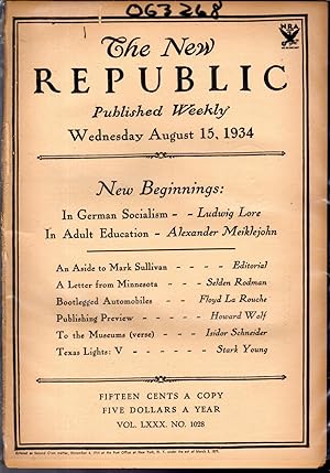 Imagen del vendedor de The New Republic, Volume LXXX (80): No. 1028: August 15, 1934 a la venta por Dorley House Books, Inc.