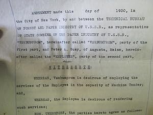 Agreement Made This Day _ of _ 1930 in City of N. Y.By and Between Tech. Bureau of Forest and Pap...