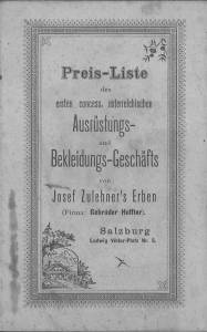 Preis-Liste des ersten concess. österreichischen Ausrüstungs- und Bekleidungs-Geschäfts von Josef...