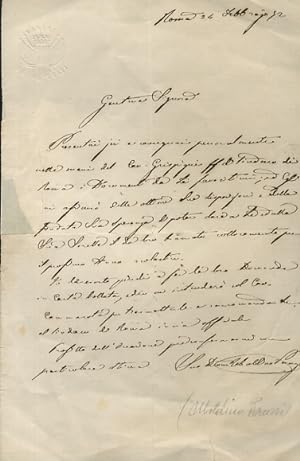 Lettera manoscritta autografa, firmata, su una facciata, su carta intestata "Camera dei Deputati"...