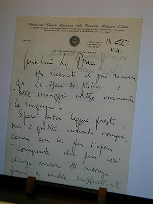 Lettre Manuscrite à Lo Duca Du Pésident De La Comunita Artigiane D'italia 1929