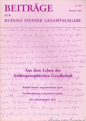 Imagen del vendedor de Beitrge zur Rudolf Steiner Gesamtausgabe. Heft Nr. 105. Michaeli 1990. a la venta por Antiquariat Immanuel, Einzelhandel