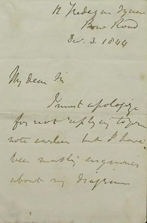 Autograph letter signed, 2-pages 12mo, to the Rev. Edwin Sidney stating that he has been