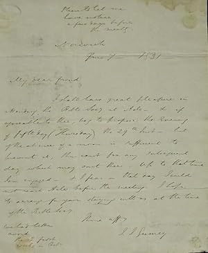 Autograph letter signed, 1-page 4to, to 'My dear Friend' [the Rev. Edwin Sidney] agreeing to atte...