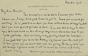 Autograph letter signed, 2-sides oblong 8vo, to 'My dear Douglas' [Smith] thanking him for his le...