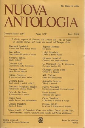 Seller image for Nuova Antologia Gennaio-Marzo 1994 Vol. 572 Fasc. 2189 Rivista trimestrale di lettere, scienze ed arti diretta da Giovanni Spadolini for sale by Di Mano in Mano Soc. Coop