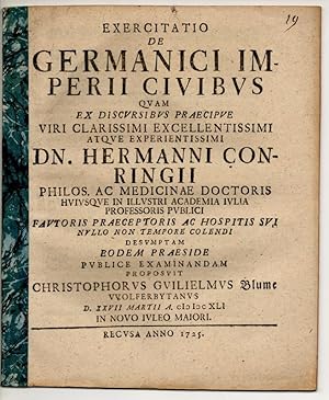 Bild des Verkufers fr Philosophische Exercitatio. De Germanici Imperii civibus. zum Verkauf von Wissenschaftliches Antiquariat Kln Dr. Sebastian Peters UG