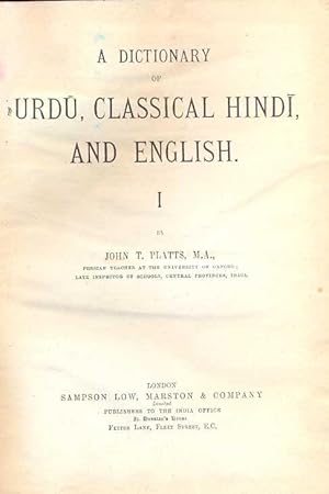 Bild des Verkufers fr A Dictionary of Urdu, Classical Hindi, and English [2 Bnde. Nach der Ausgabe: London, Sampson Low, Marston & Company] zum Verkauf von Antikvariat Valentinska