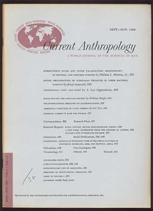 Seller image for Current Anthropology: A World Journal of the Sciences of Man; Vol. 1 * No. 5-6 * Sept.-Nov. 1960 for sale by Antikvariat Valentinska