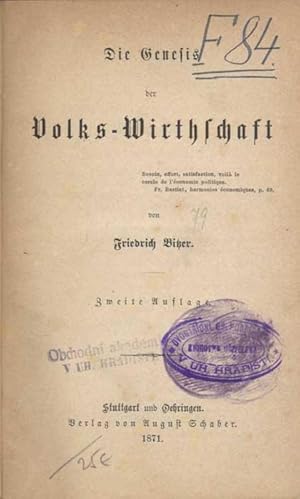 Imagen del vendedor de Die Genesis der Volks-Wirtschaft. Zweite Auflage a la venta por Antikvariat Valentinska