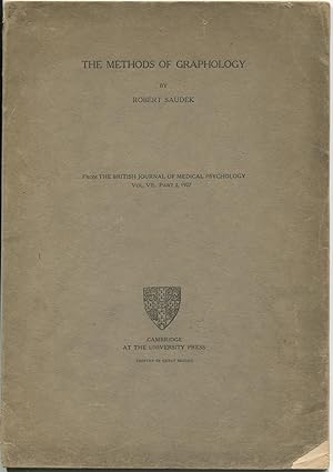 Image du vendeur pour The methods of graphology [Reprinted from The Britisch Journal of Medical Psychology; Vol. vii, part II, 1927] mis en vente par Antikvariat Valentinska