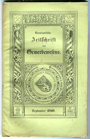 Bild des Verkufers fr Encyclopedische Zeitschrift des Gewerbewesens. September 1848 zum Verkauf von Antikvariat Valentinska