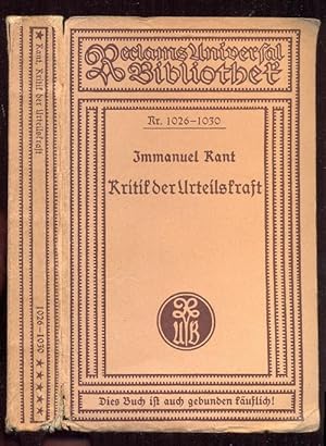 Bild des Verkufers fr Kritik der Urteilskraft von Immanuel Kant. Ehemalige Kehrbasche Ausgabe. Nr. 1026-1030 zum Verkauf von Antikvariat Valentinska