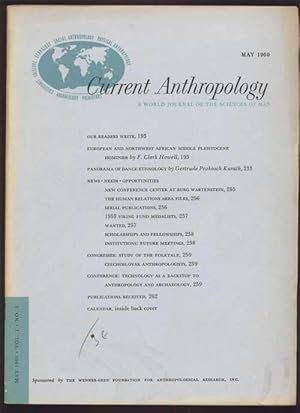 Seller image for Current Anthropology: A World Journal of the Sciences of Man; Vol. 1 * No. 3 * May 1960 for sale by Antikvariat Valentinska