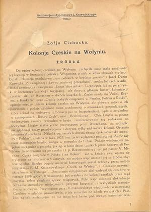 Kolonje Czeskie na Wolyniu. Seminarjum dyplomowe L. Krzywickiego 1926/27