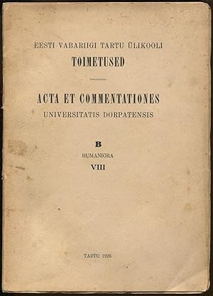 Zur Archäologie Eestis. II. Von 500 bis etwa 1250 n. Chr. [= Acta et commentationes Universitates...