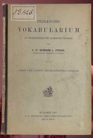 Seller image for Hebrisches Vokabularium (in grammatischer und sachlicher Ordnung). Achte und neunte neubearbeitete Auflage for sale by Antikvariat Valentinska