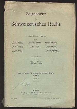 Imagen del vendedor de Zeitschrift fr Schweizerisches Recht. Neue Folge, 45. Band (1926), Heft 3 a la venta por Antikvariat Valentinska