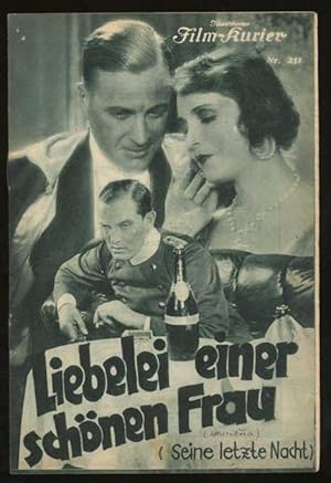 Bild des Verkufers fr Illustrierter Film-Kurier, Nr. 211 - "Liebelei einer schnen Frau. (Seine letzte Nacht)" zum Verkauf von Antikvariat Valentinska